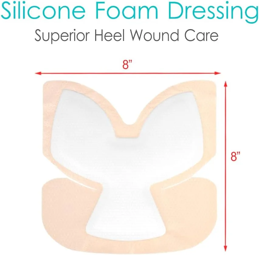 Heel Bordered Silicone Foam Dressing Waterproof Adhesive Sacral Bandages with Absorbent Padding for Elbow Wrist Foot Pressure Bed Sore Hip Knee Replacement Surgery 8.26"x8.26" 2 Pack