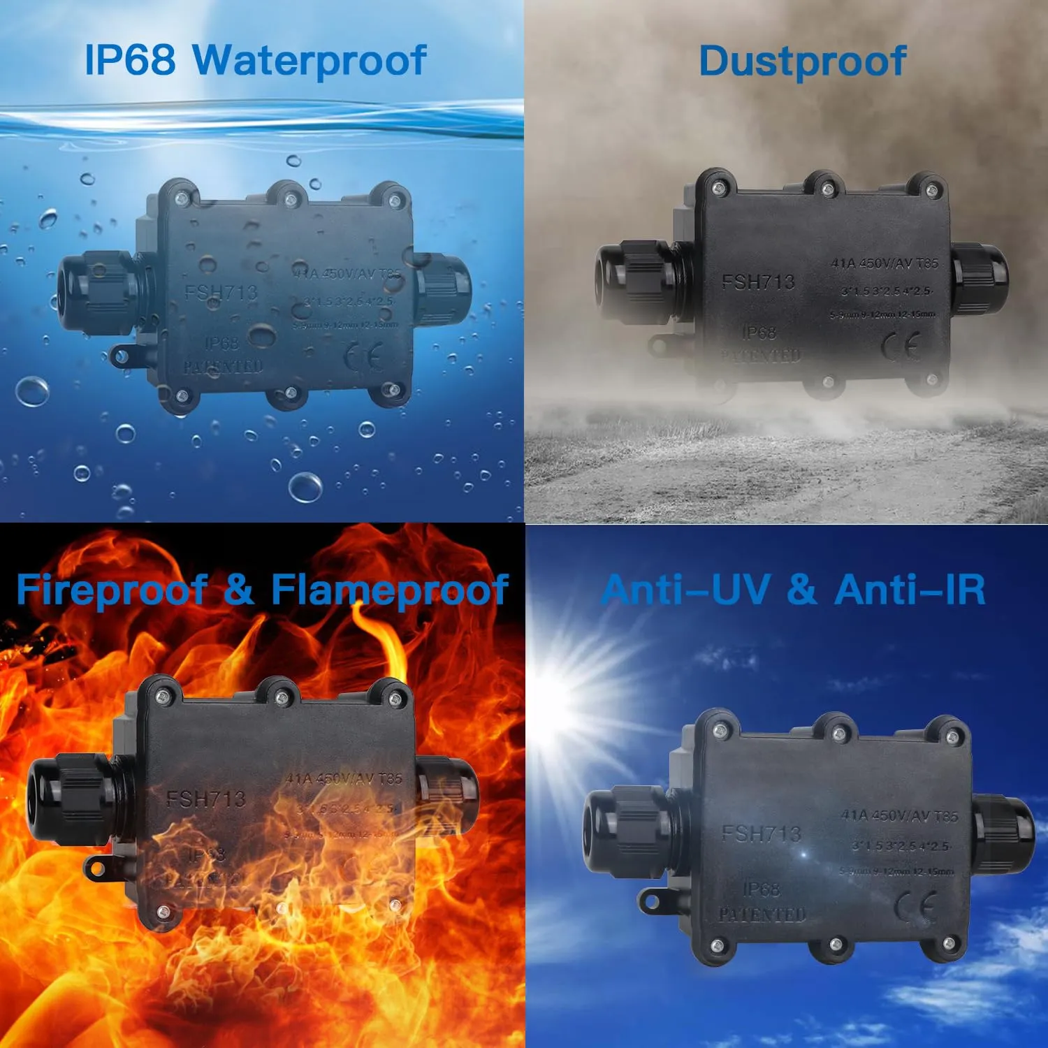 Helunsi 2 Pieces Waterproof IP68 External Junction Box, 2 Way Outdoor Junction Box, Underground Plug Line Coaxial Cable Connector Wire Range 5 to 15mm Electrical Power Cord Weatherproof Boxes - Black