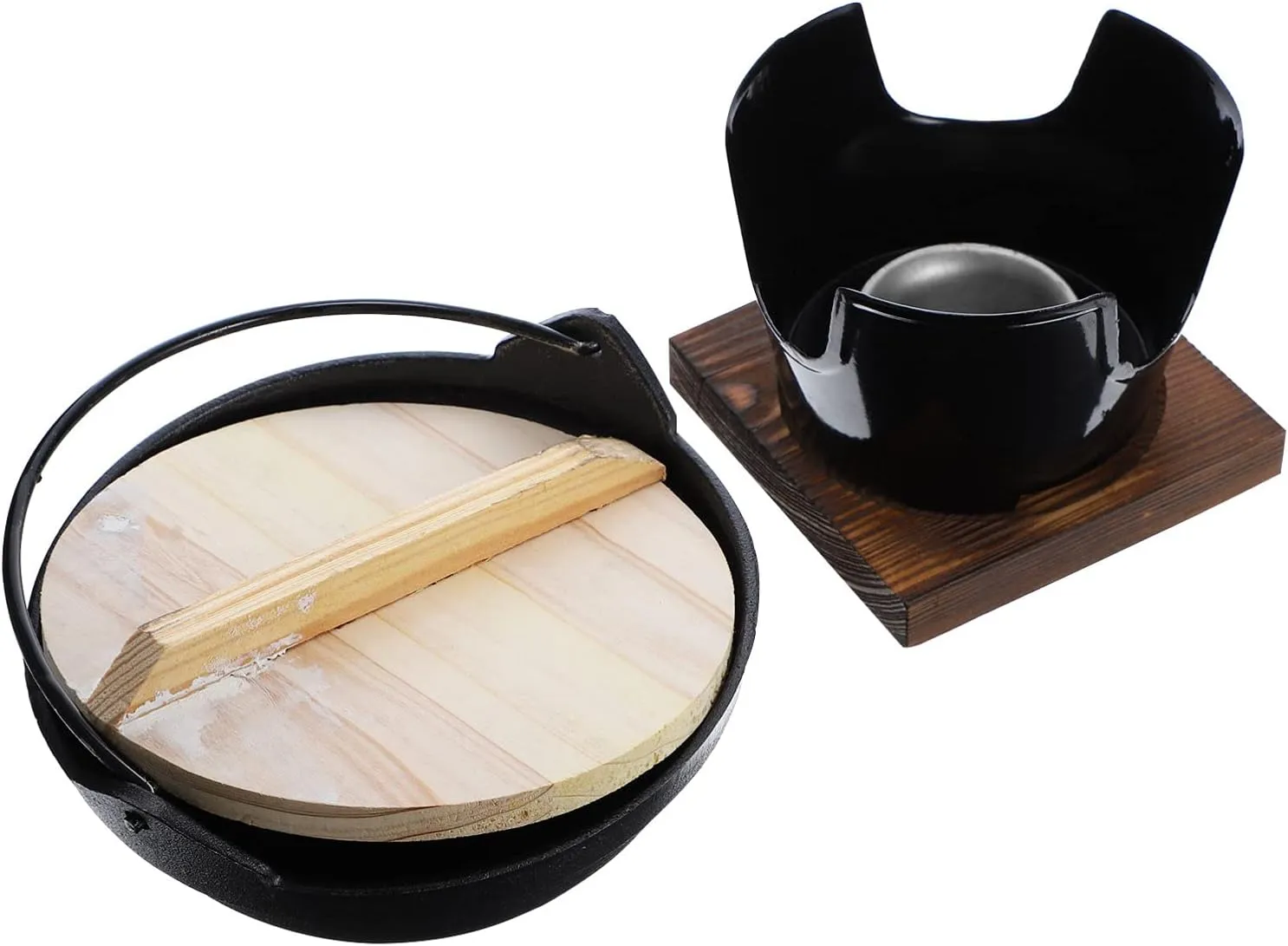 Hemoton 1set Camping Cookware Japanese Cast Sukiyaki Pot Stove Base for Outdoor Cooking Lightweight Non- to Clean for Hiking and Picnics