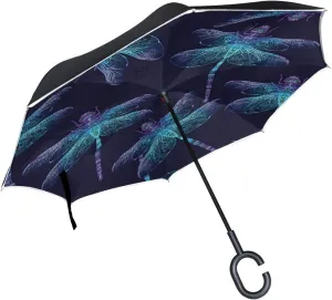 hengpai Sky Dragonfly Reverse Inverted Inside Out Umbrella Cars Unigue Windproof UV Proof Double Layer for Women