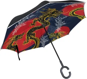 hengpai Sun Dragon Reverse Inverted Inside Out Umbrella Cars Unigue Windproof UV Proof Double Layer for Women