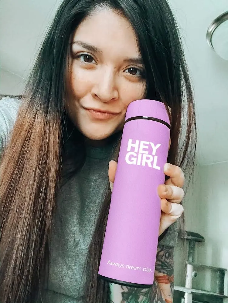 Hey Girl Tea Infuser Bottle 450ml - Insulated Stainless Steel Water Bottle - Tea Tumbler with Tea Diffuser - Portable Travel Mug for Loose Leaf Tea & Infused Water - Tea Lovers Gifts for Women