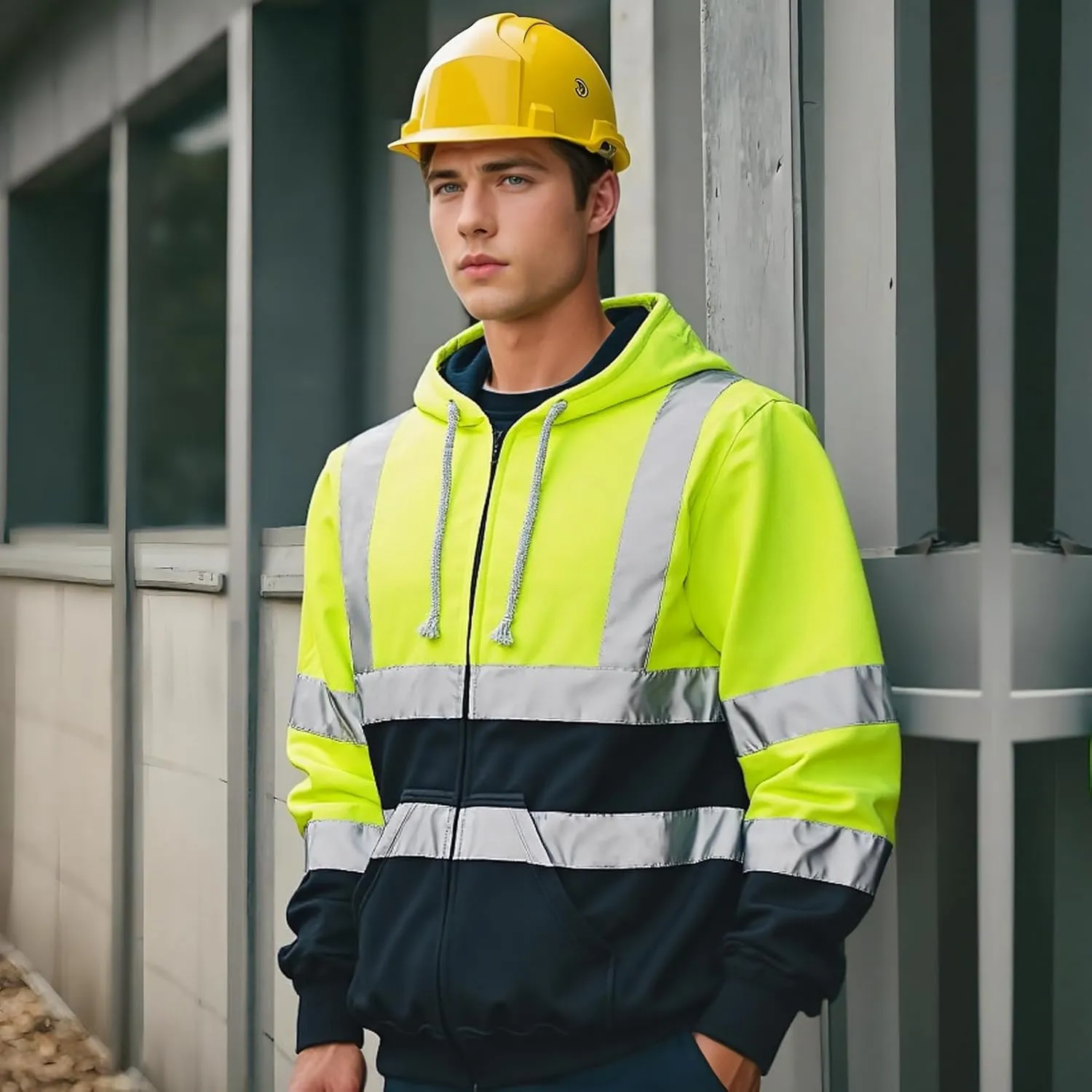 Hi Vis Men's Solid Color Reflective Visibility Sweatshirts Pullover