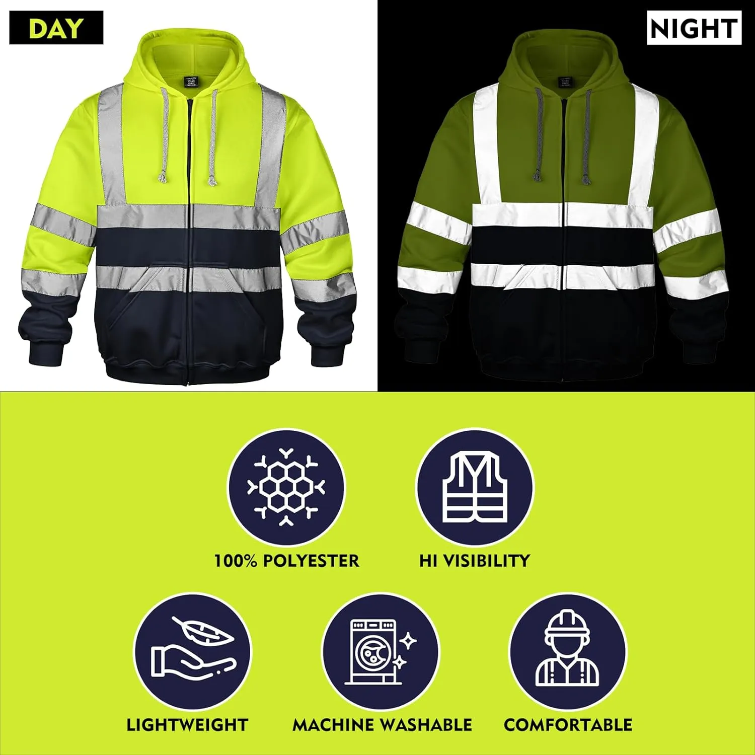 Hi Vis Men's Solid Color Reflective Visibility Sweatshirts Pullover