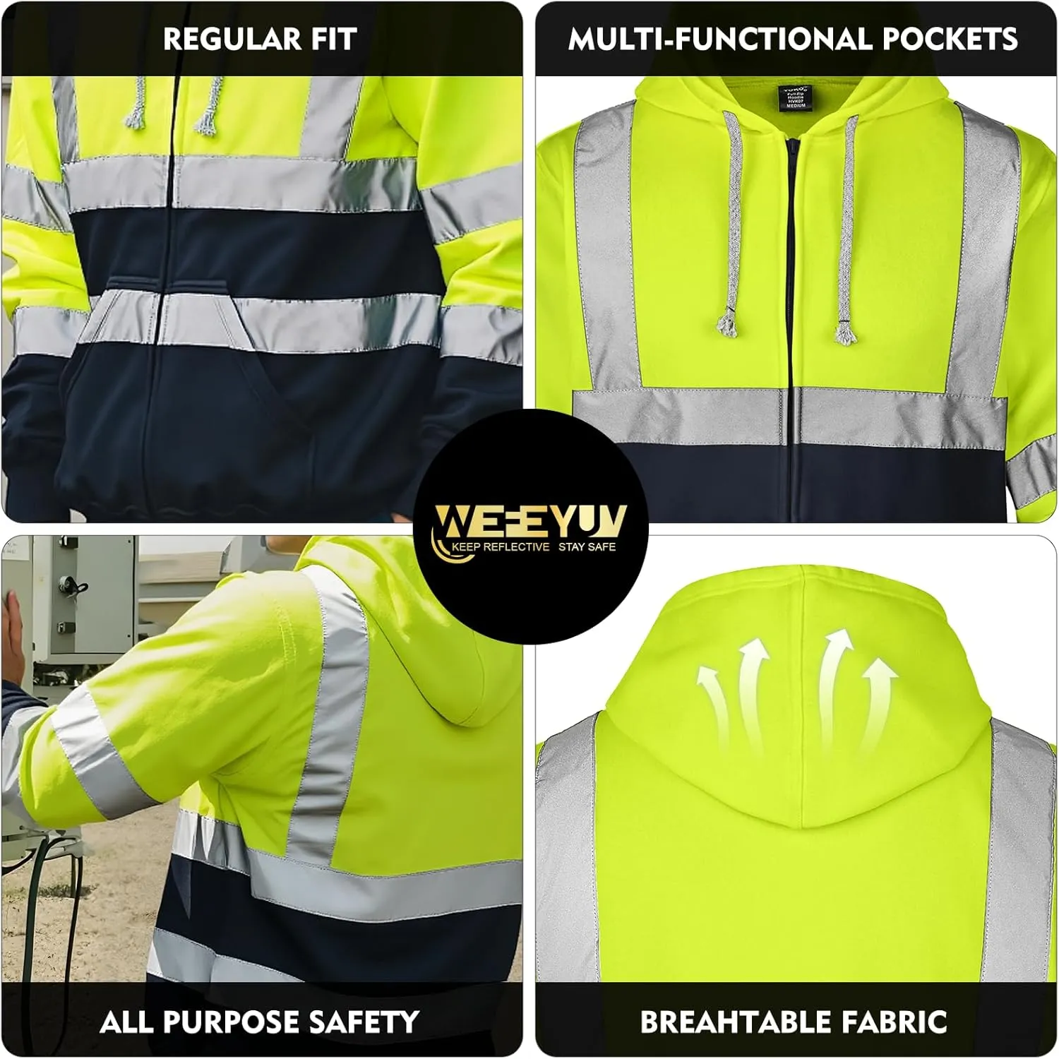 Hi Vis Men's Solid Color Reflective Visibility Sweatshirts Pullover