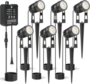 HIBOITEC Low Voltage Landscape Lighting with Transformer Photocell Sensor and Timer Spotlights Kit 52FT ETL Approved Wire Dimmable Waterproof 4000K for House Yard Trees Garden Plants Outdoor 6 Packs