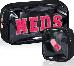 Hillban 2 Pcs Medicine Bag Gifts Chenille Letter Bag Preppy Clear Makeup Meds Nylon Pouch Set PVC Transparent Mini First Aid Christmas Gift for Travel(Basic)