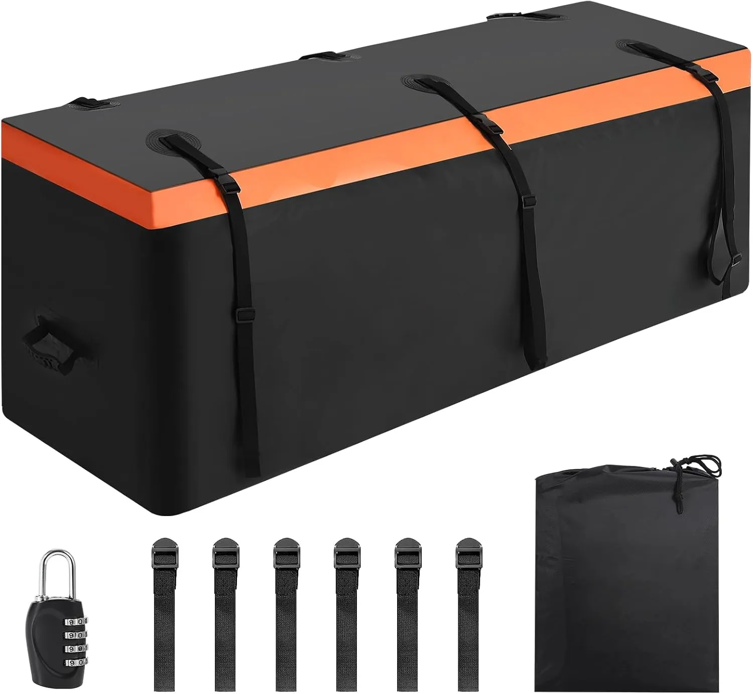 Hitch Cargo Carrier Bag 21 Cu Ft, Heavy Duty Waterproof Cargo Traveling Bag for Car Truck SUV Vans' Hitch Trays and Hitch Baskets, 8 Reinforced Straps, Waterproof Zip