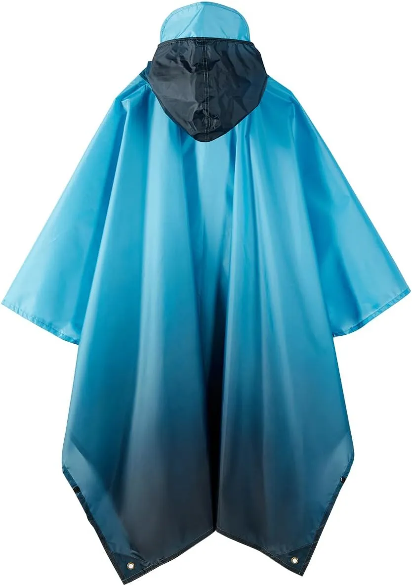 Hooded Rain Poncho for Adult, Waterproof Lightweight Raincoat for Hiking Camping