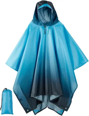 Hooded Rain Poncho for Adult, Waterproof Lightweight Raincoat for Hiking Camping