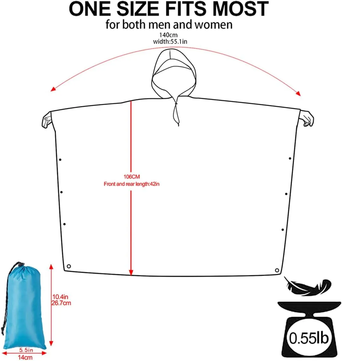 Hooded Rain Poncho for Adult, Waterproof Lightweight Raincoat for Hiking Camping