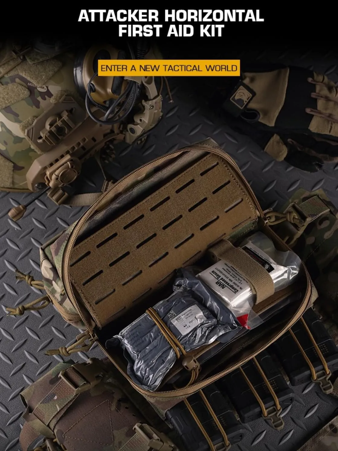 Horizontal First Aid Kit, Interior Magic Sticker Cutting, Adapt to MOLLE System (CP)