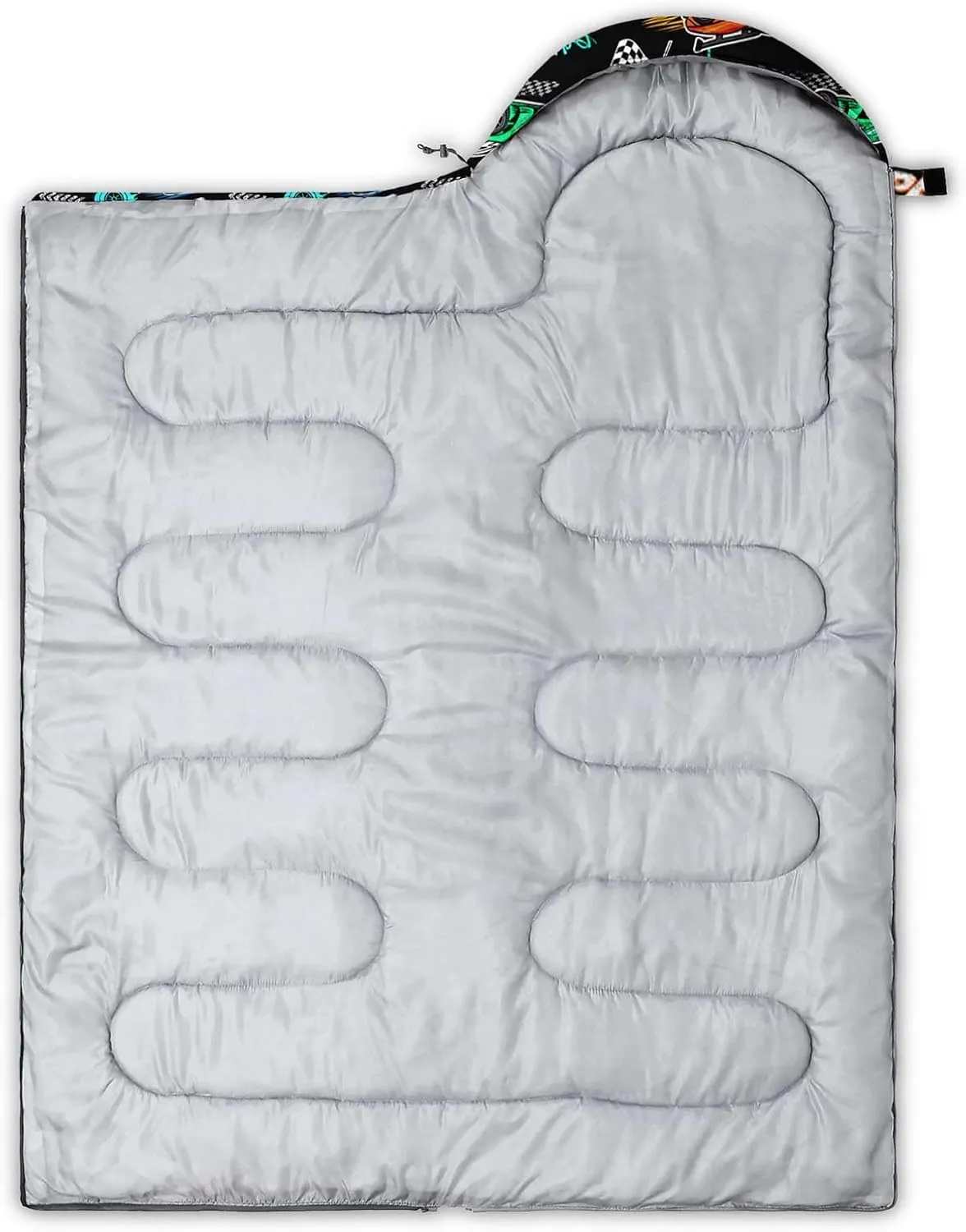 HOSIMA Adult Kids Sleeping Bag-Adorable Cartoon Car Pattern,Cold Weather and Warm Weather Sleeping Bag for Camping Hiking Sleepaway Camp Stuff,Light Blue Backpacking Ultralight Sleeping Bag.