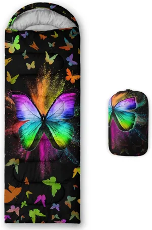 HOSIMA Butterfly Sleeping Bags for Adults and Kids for Camping,Black Gothic Ultralight Sleeping Bag for Cold Weather Summer.