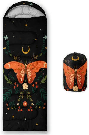 HOSIMA Butterfly Sleeping Bags for Adults and Kids for Camping,Black Gothic Ultralight Sleeping Bag for Cold Weather Summer.