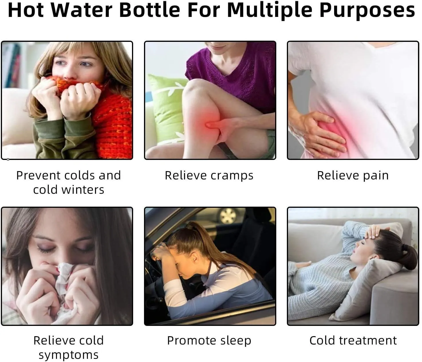 Hot Water Bottle with Soft Cover(2 Liter) Classic Hot Water Bag for Pain Relief, Neck, Shoulders and Knee, Feet Warmer, Rheumatism, Menstrual Cramps, Hot and Cold Therapy for Women Girls Seniors