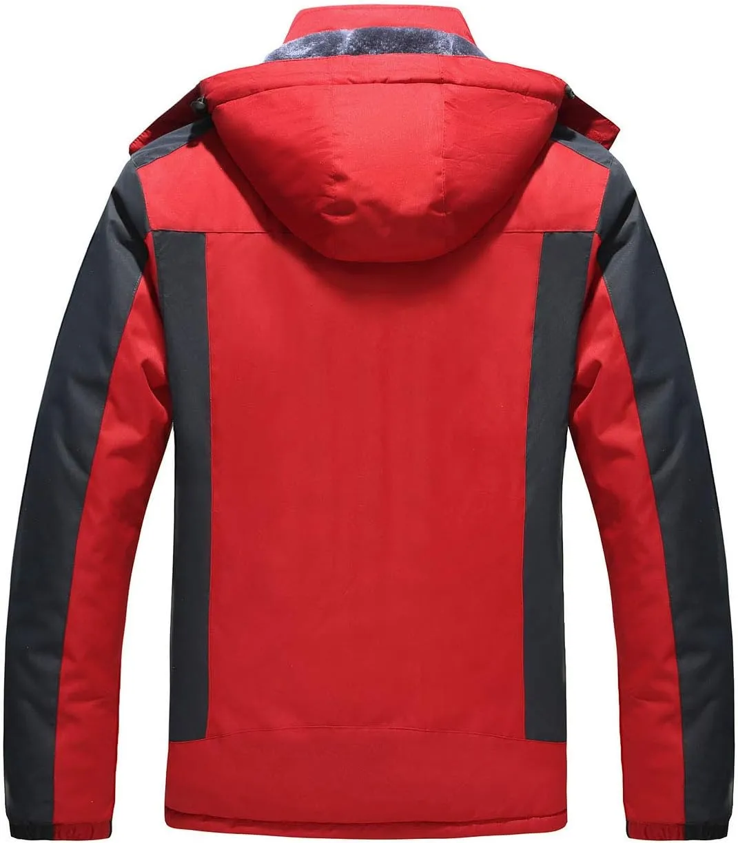 HOW'ON Men's Waterproof Ski Jacket Windproof Rain Jacket Winter Warm Hooded Coat