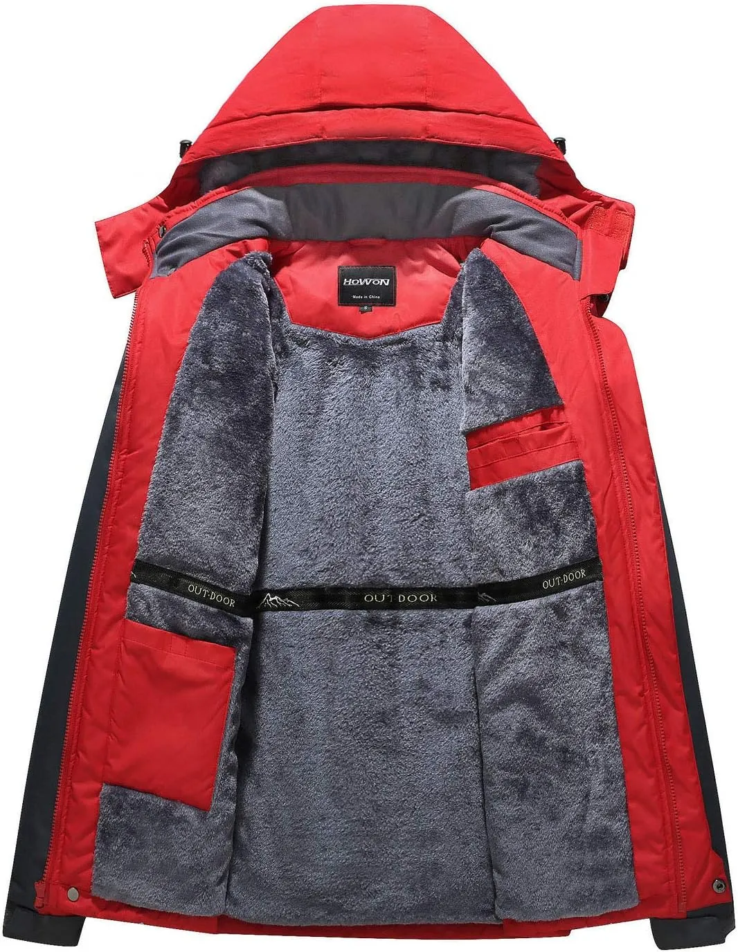 HOW'ON Men's Waterproof Ski Jacket Windproof Rain Jacket Winter Warm Hooded Coat