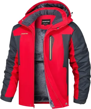 HOW'ON Men's Waterproof Ski Jacket Windproof Rain Jacket Winter Warm Hooded Coat