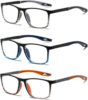 Hubeye 3 Pairs TR90 Sports Reading Glasses for Men and Women Ultralight Flexible Anti-Blue Light Readers  0.0