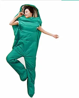 Humanoid Sleeping Bag Outdoor Camping Sleeping Bag Ultralight Warm 4 Season Cotton Sleeping Bag with Legs Separated Ultra-Light Warm Sleeping Bag，Green