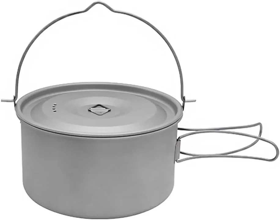 HXBER 1.8L/3L Titanium Pot Ultralight Hanging Pot with Lid and Foldable Handle Outdoor Camping Hiking Backpacking Picnic