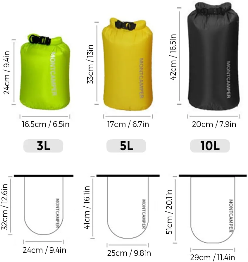HXBER Waterproof Dry Sacks Pack of 3 Lightweight Waterproof Storage Dry Bags for Outdoor Camping Boating Hiking Rafting