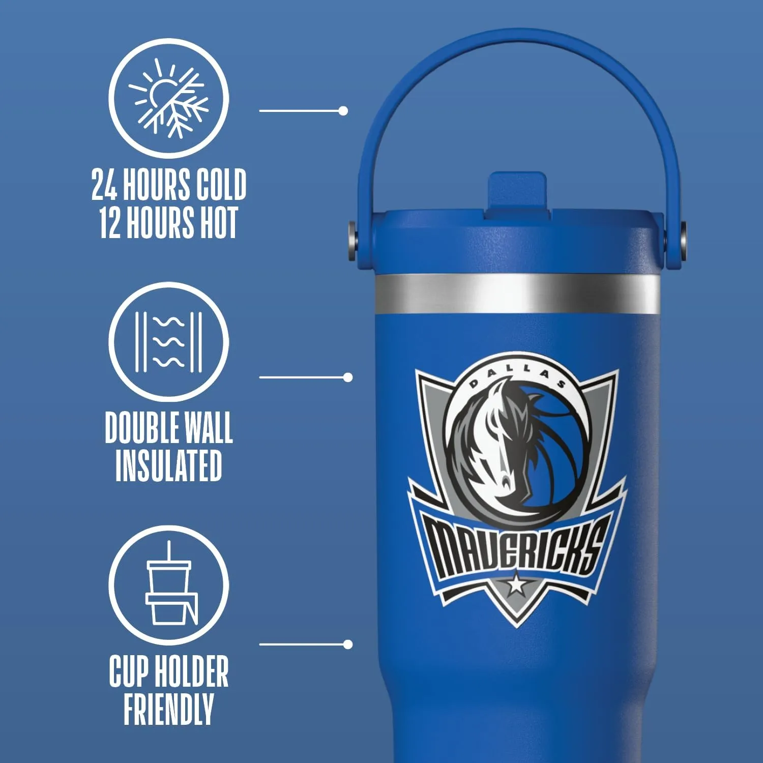Hydrapeak x NBA Officially Licensed Dallas Mavericks 32oz Nomad Stainless Steel Tumbler with Handle and Straw Lid, Leakproof Water Bottle in Limited Edition Collector's Gift Box
