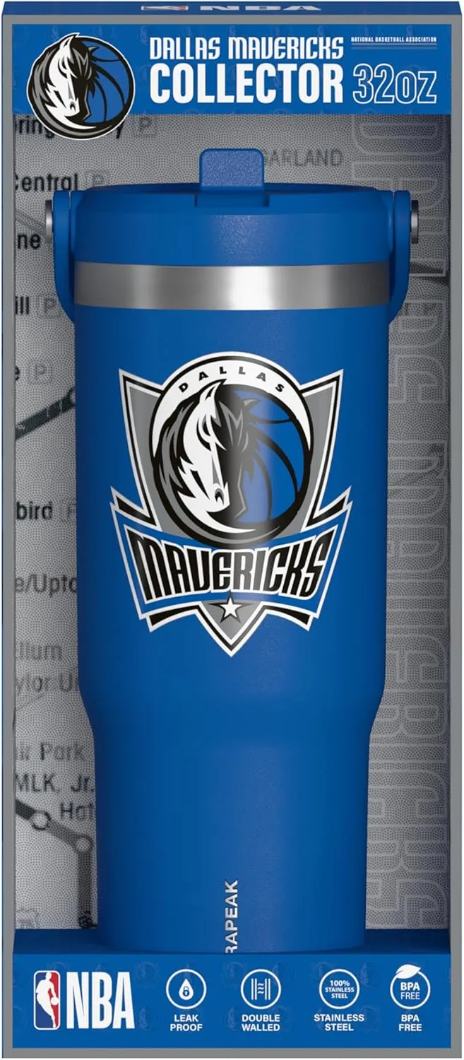 Hydrapeak x NBA Officially Licensed Dallas Mavericks 32oz Nomad Stainless Steel Tumbler with Handle and Straw Lid, Leakproof Water Bottle in Limited Edition Collector's Gift Box
