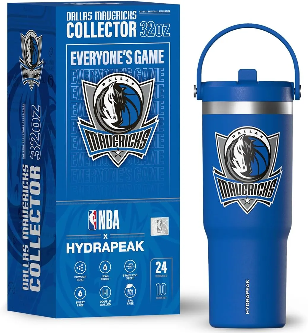 Hydrapeak x NBA Officially Licensed Dallas Mavericks 32oz Nomad Stainless Steel Tumbler with Handle and Straw Lid, Leakproof Water Bottle in Limited Edition Collector's Gift Box