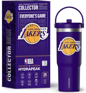 Hydrapeak x NBA Officially Licensed Los Angeles Lakers 32oz Nomad Stainless Steel Tumbler with Handle and Straw Lid, Leakproof Water Bottle in Limited Edition Collector's Gift Box
