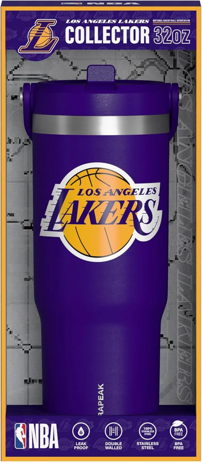 Hydrapeak x NBA Officially Licensed Los Angeles Lakers 32oz Nomad Stainless Steel Tumbler with Handle and Straw Lid, Leakproof Water Bottle in Limited Edition Collector's Gift Box