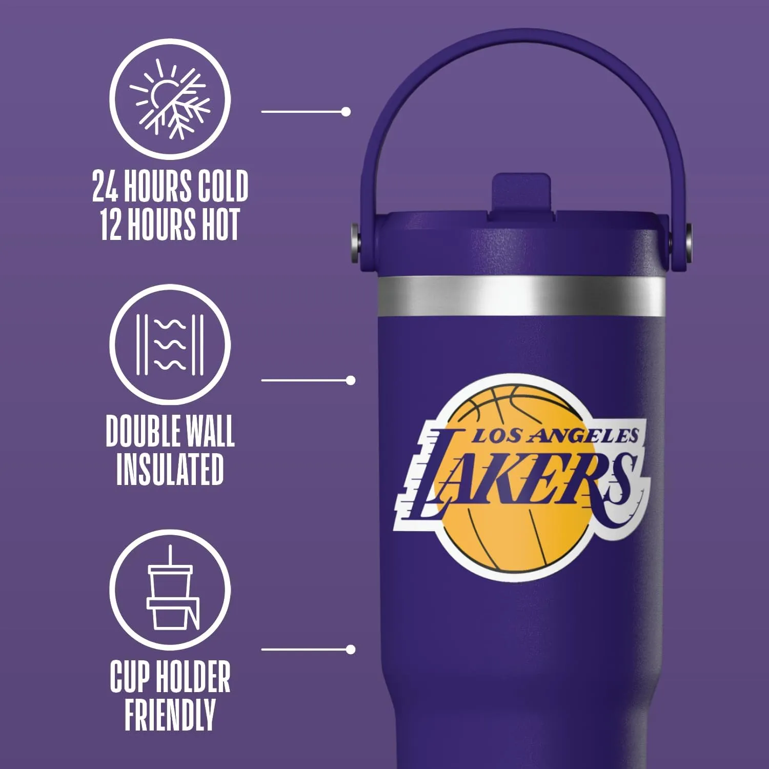 Hydrapeak x NBA Officially Licensed Los Angeles Lakers 32oz Nomad Stainless Steel Tumbler with Handle and Straw Lid, Leakproof Water Bottle in Limited Edition Collector's Gift Box