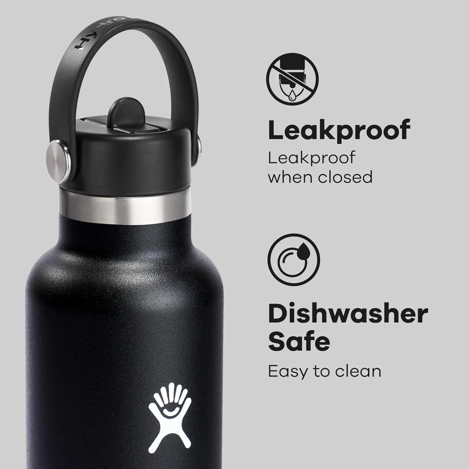 Hydro Flask 24 Oz Stainless Steel Standard Mouth Water Bottle with Flex Straw Cap and Double-Wall Vacuum Insulation