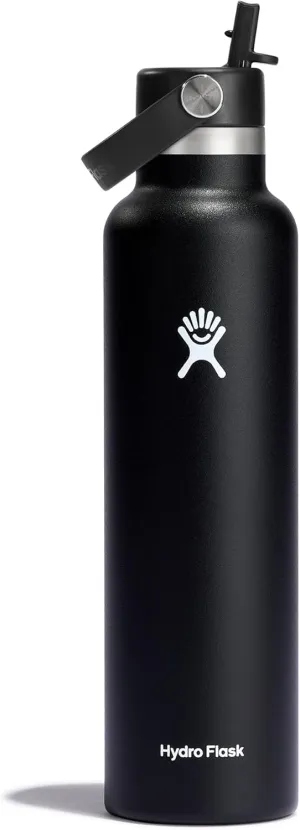 Hydro Flask 24 Oz Stainless Steel Standard Mouth Water Bottle with Flex Straw Cap and Double-Wall Vacuum Insulation