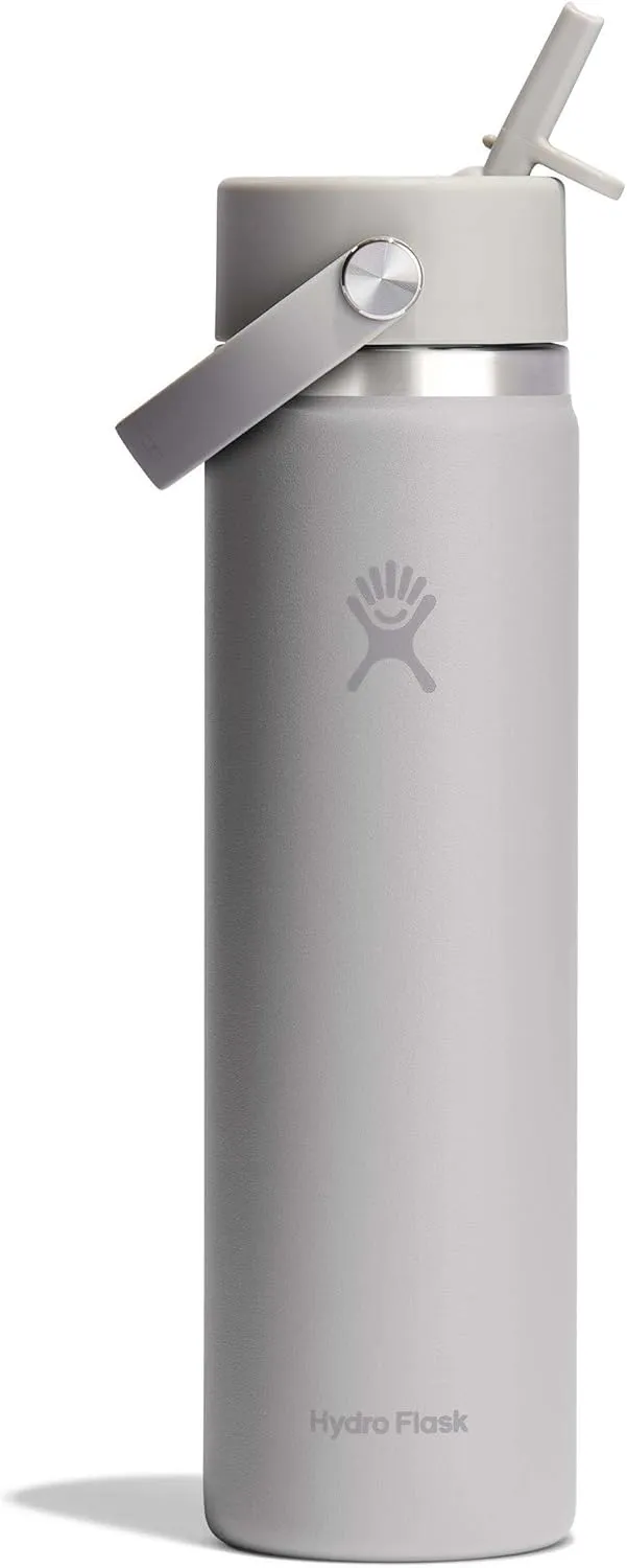 Hydro Flask Water Bottle - Insulated Stainless Steel - Wide Straw Lid, Non Spill, Leakproof in 24 Oz Birch Gray