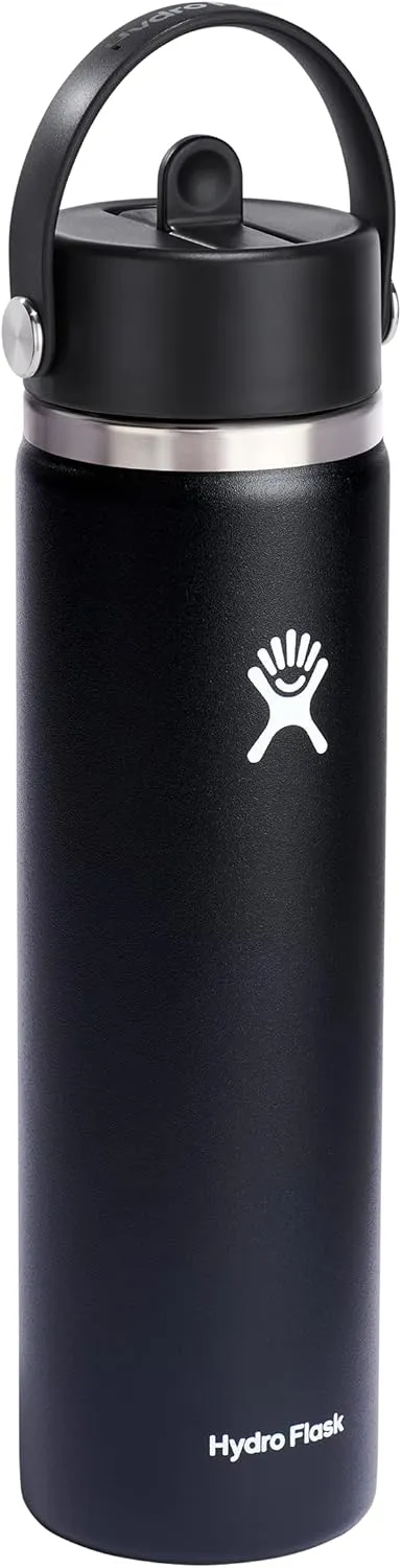 HYDRO FLASK Wide Mouth vacuum insulated stainless steel water bottle with leakproof closeable straw lid for cold water drinks, sports, travel, car and school