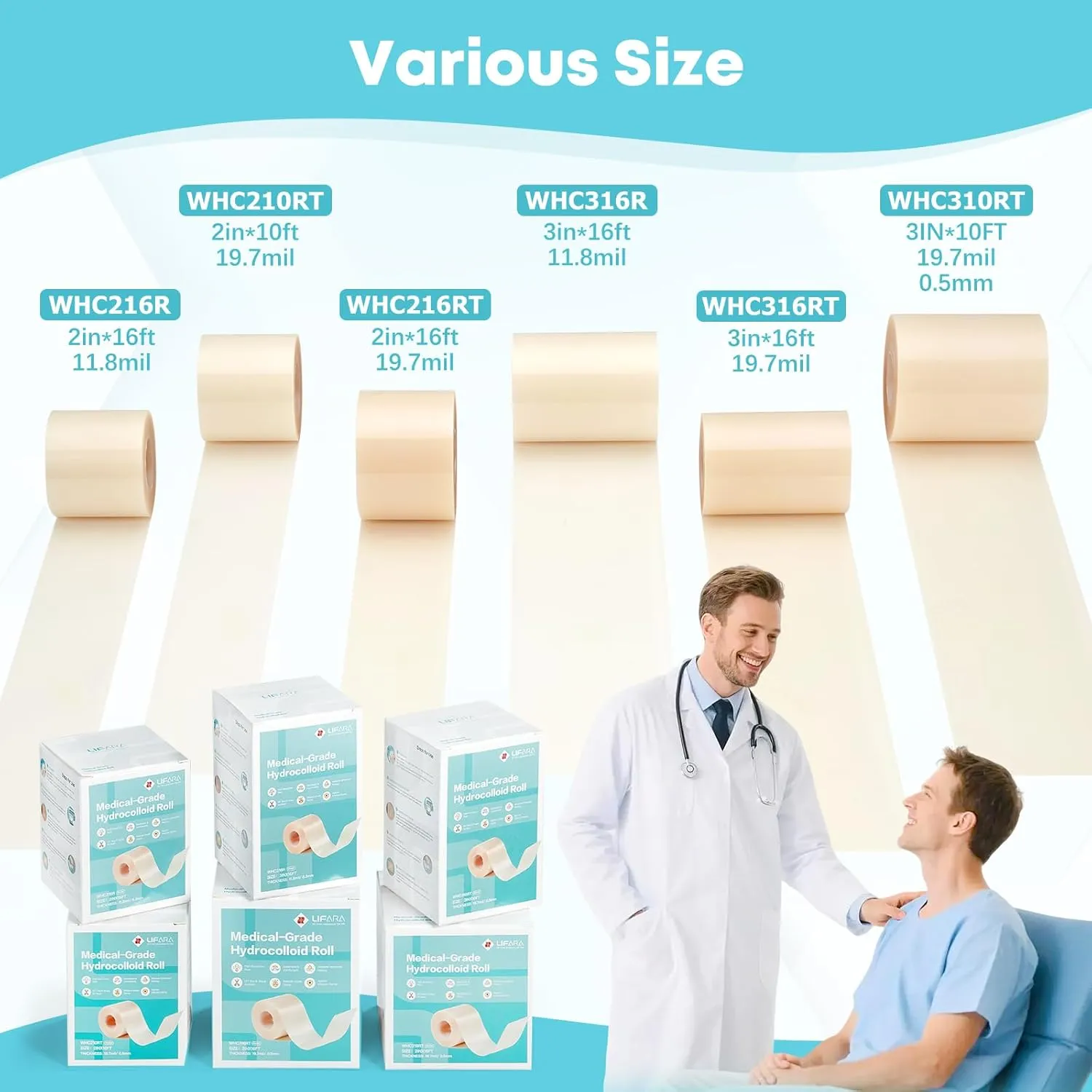 Hydrocolloid Roll for Wound Care - Cut-to-Size, Extra Large Hydrocolloid Patch Bandages with Self-Adhesive, Ultra Absorbent, Flexible & Waterproof, First Aid Kit Essential (2in*16ft)