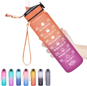 Hyeta 32 oz Water Bottles with Times to Drink and Straw, Motivational Water Bottle with Time Marker, Leakproof, Drinking Sports Water Bottle for Fitness, Gym and Outdoor