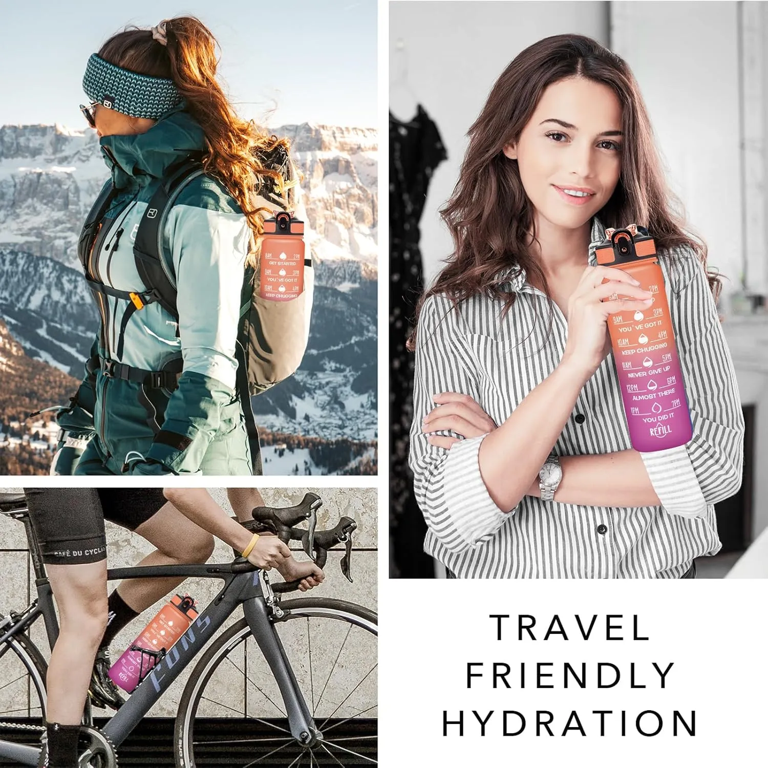 Hyeta 32 oz Water Bottles with Times to Drink and Straw, Motivational Water Bottle with Time Marker, Leakproof, Drinking Sports Water Bottle for Fitness, Gym and Outdoor