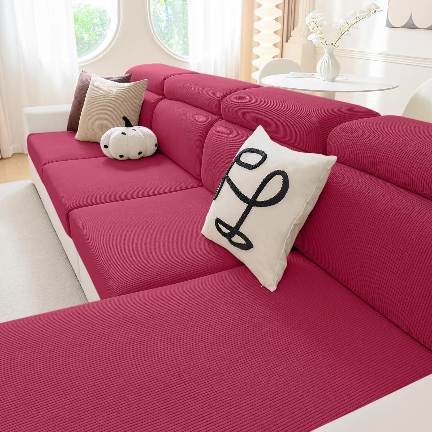 hyha Waterproof Couch Cushion Covers, Against Spills, Couch Cover for Dogs Washable, Thick Elastic Jacquard Fabric, Waterproof Sofa Seat Slipovers for Pets (3 Pieces, Wine Red)