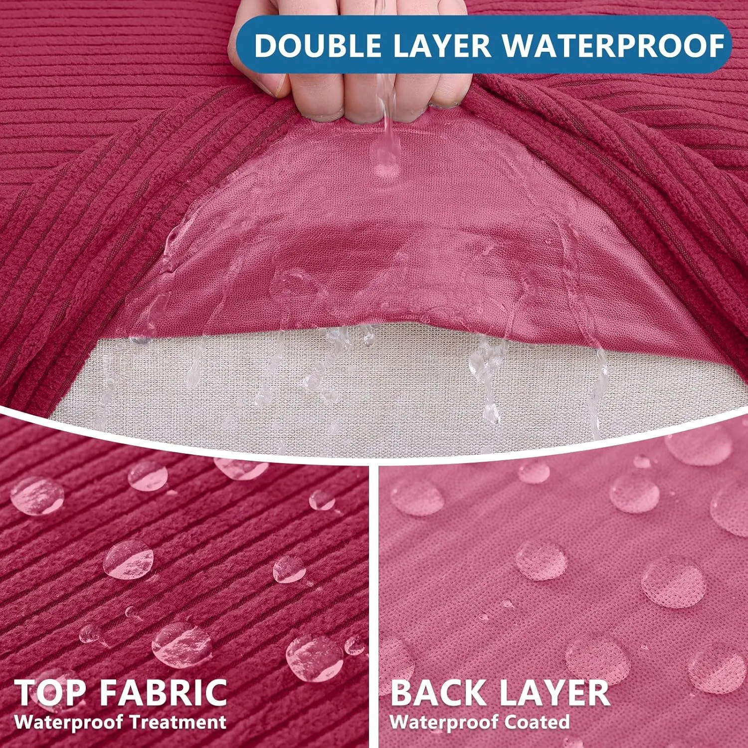hyha Waterproof Couch Cushion Covers, Against Spills, Couch Cover for Dogs Washable, Thick Elastic Jacquard Fabric, Waterproof Sofa Seat Slipovers for Pets (3 Pieces, Wine Red)
