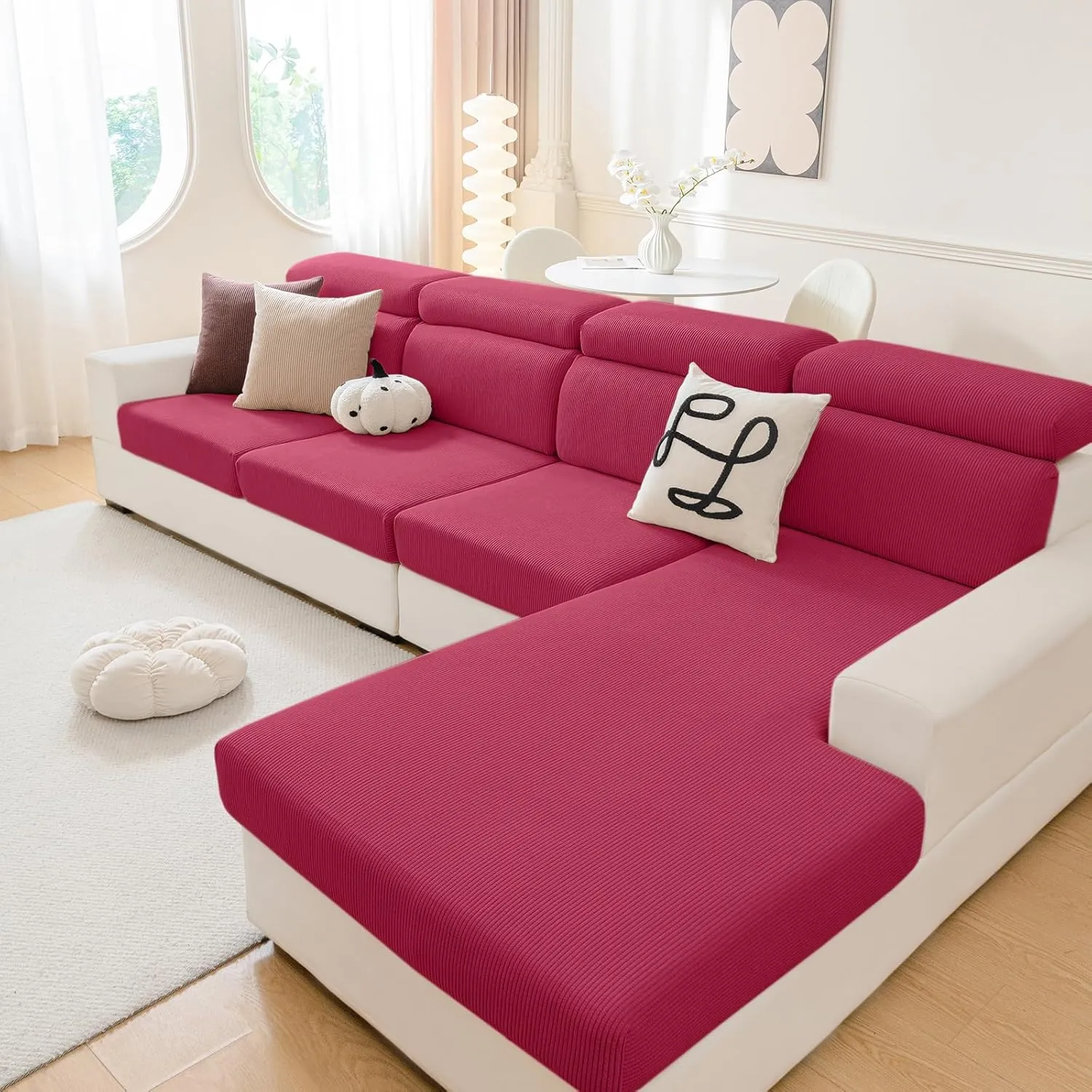 hyha Waterproof Couch Cushion Covers, Against Spills, Couch Cover for Dogs Washable, Thick Elastic Jacquard Fabric, Waterproof Sofa Seat Slipovers for Pets (3 Pieces, Wine Red)