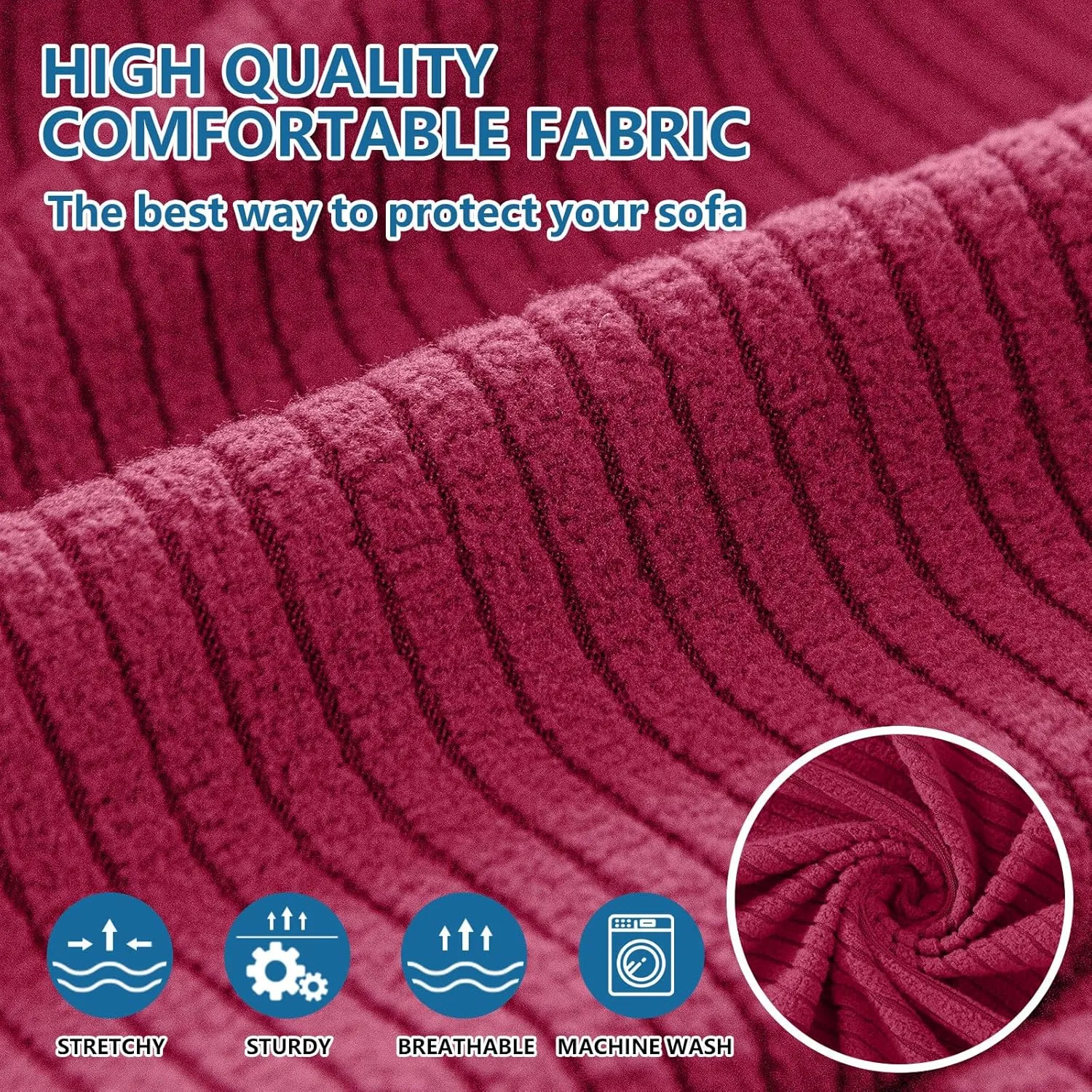 hyha Waterproof Couch Cushion Covers, Against Spills, Couch Cover for Dogs Washable, Thick Elastic Jacquard Fabric, Waterproof Sofa Seat Slipovers for Pets (3 Pieces, Wine Red)