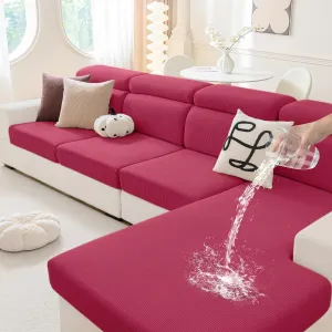 hyha Waterproof Couch Cushion Covers, Against Spills, Couch Cover for Dogs Washable, Thick Elastic Jacquard Fabric, Waterproof Sofa Seat Slipovers for Pets (3 Pieces, Wine Red)
