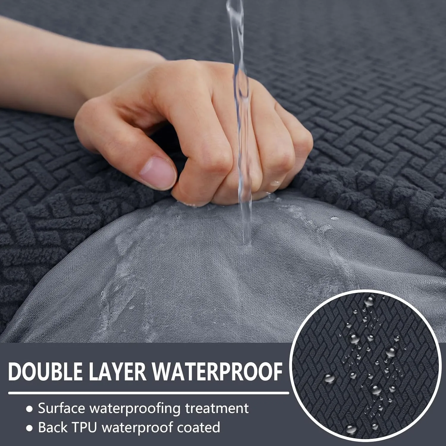 hyha Waterproof Couch Cushion Covers, Wear Resistant Couch Cover, Anti Slip Sofa Slipcovers Washable, Soft Thick Jacquard Furniture Protector for Pets Dog (3 Packs, Dark Grey)
