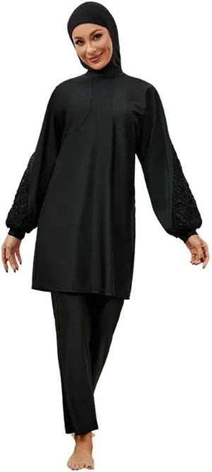 IBAKOM Muslim Swimsuit for Women Modest Long Sleeve 3 Pieces Islamic Swimsuit Burkini Full Coverage Shirt Swim Pant Hijab