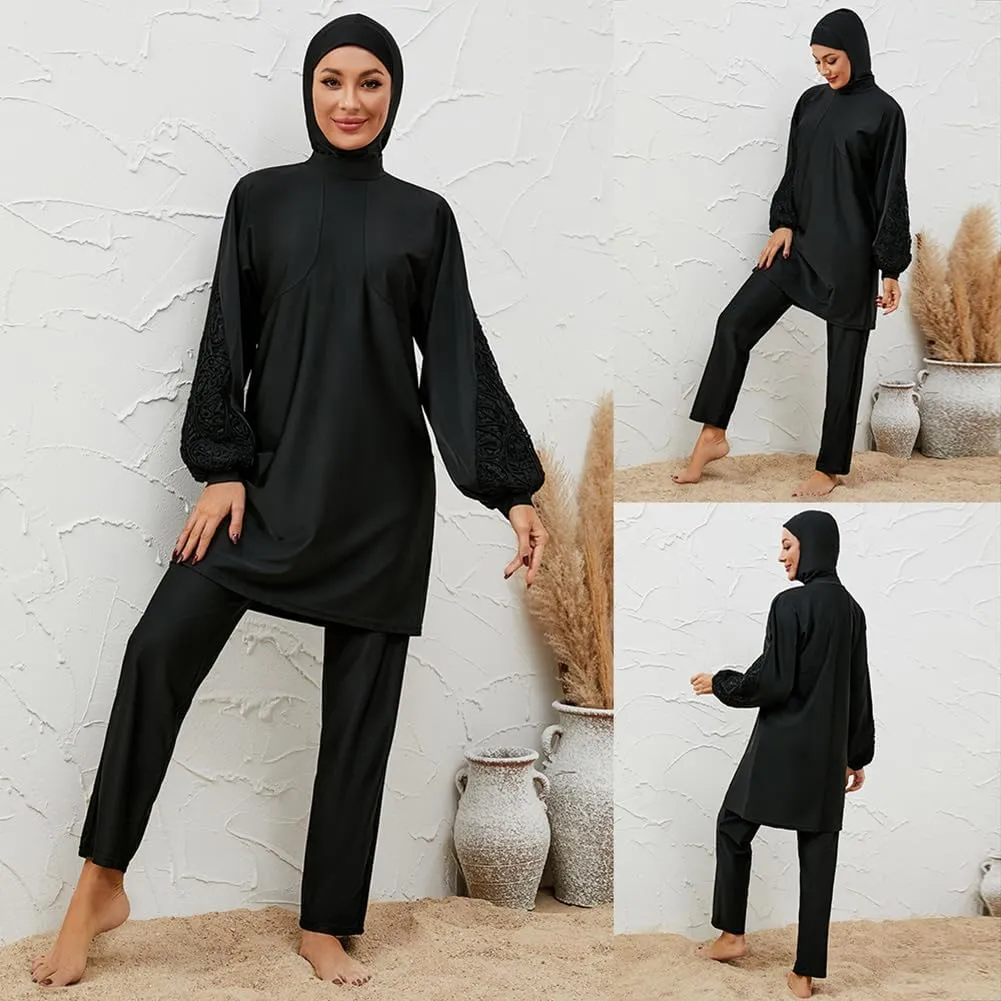 IBAKOM Muslim Swimsuit for Women Modest Long Sleeve 3 Pieces Islamic Swimsuit Burkini Full Coverage Shirt Swim Pant Hijab