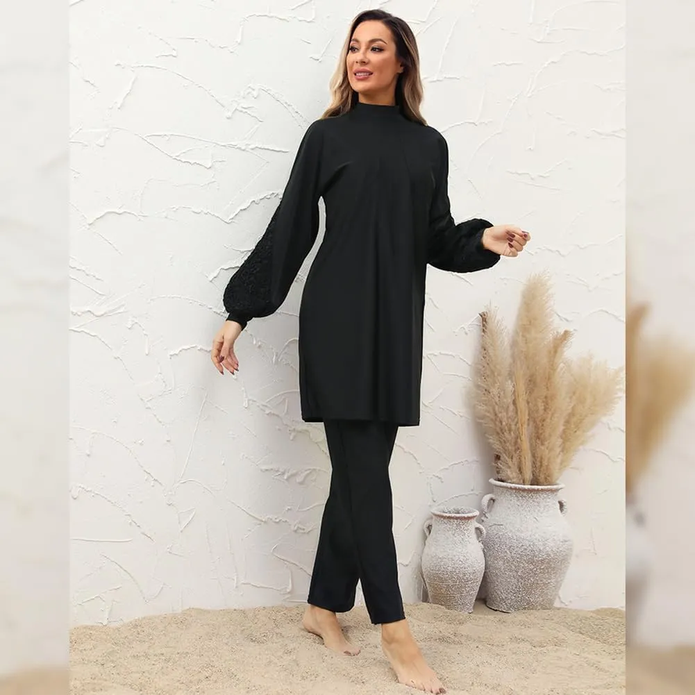 IBAKOM Muslim Swimsuit for Women Modest Long Sleeve 3 Pieces Islamic Swimsuit Burkini Full Coverage Shirt Swim Pant Hijab