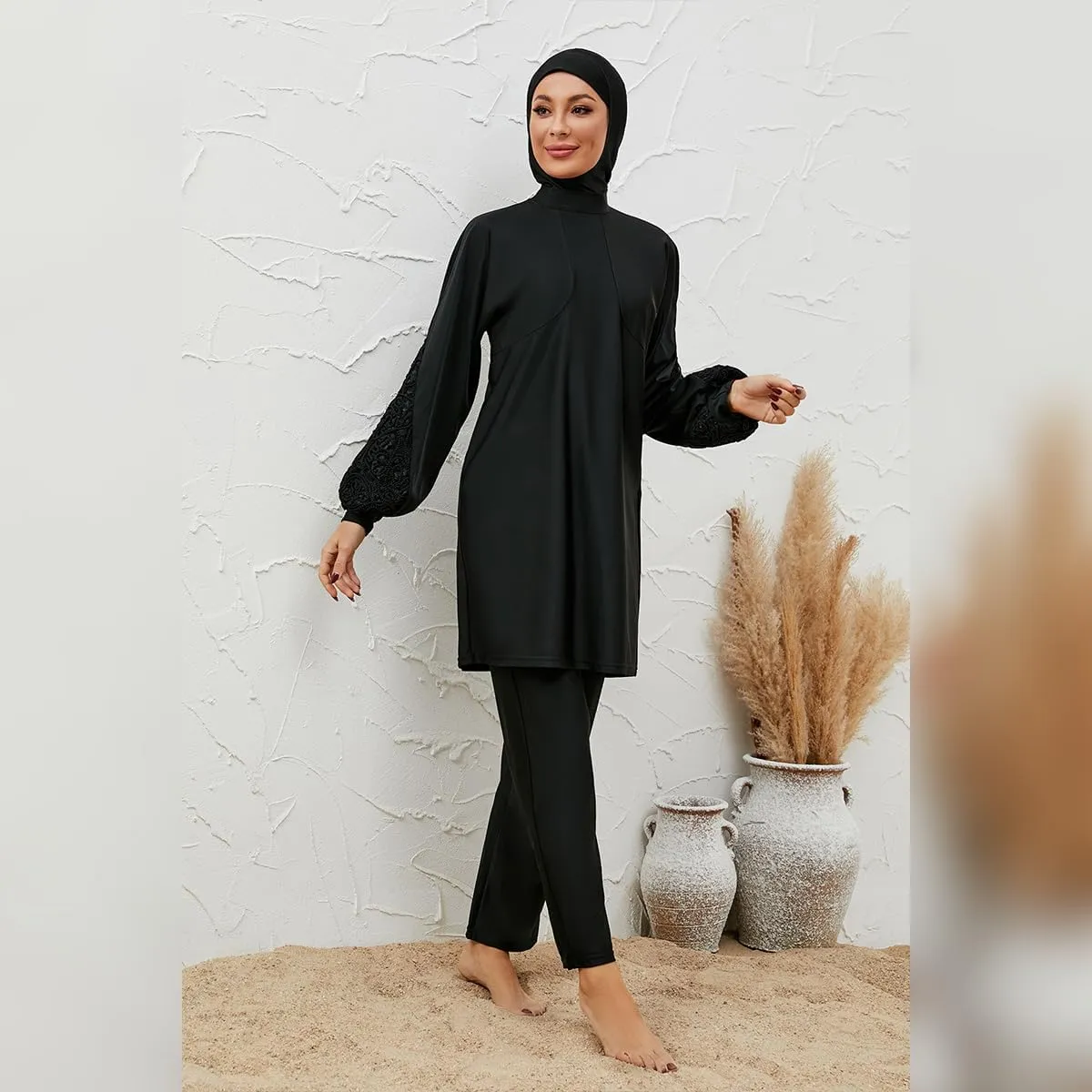 IBAKOM Muslim Swimsuit for Women Modest Long Sleeve 3 Pieces Islamic Swimsuit Burkini Full Coverage Shirt Swim Pant Hijab